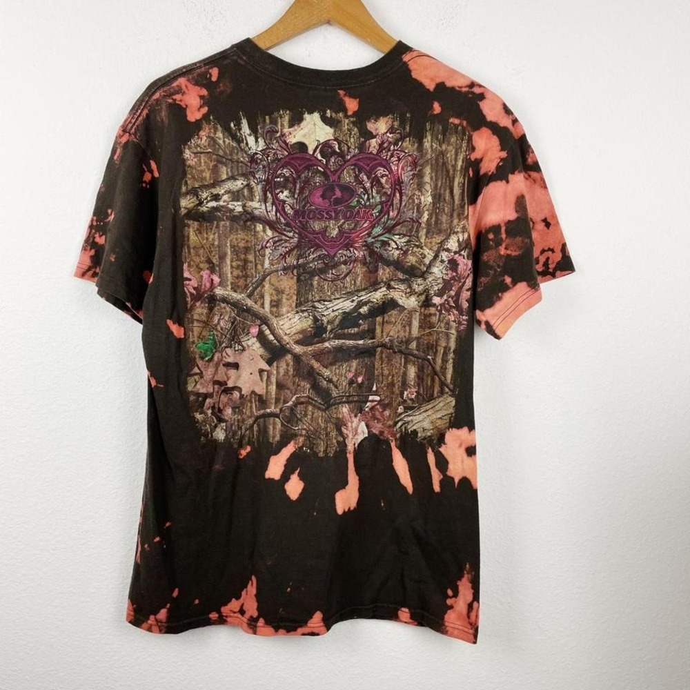 Mossy Oak Bleached Camo T Shirt Womens L‎ Pink Tie Dye Graphic Tee - Picture 3 of 3